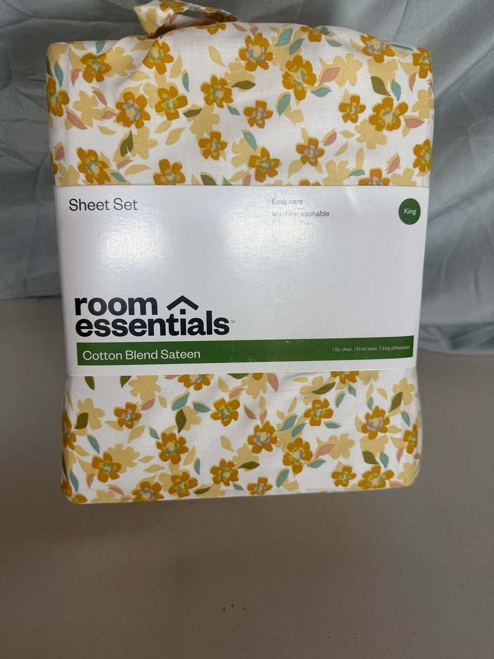 Room Essentials Cotton Blend Sateen Sheet Set King Yellow Floral